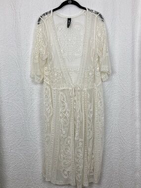 Agnes & Dora Lace Duster Cardigan/Swim Cover sz L/XL Ivory